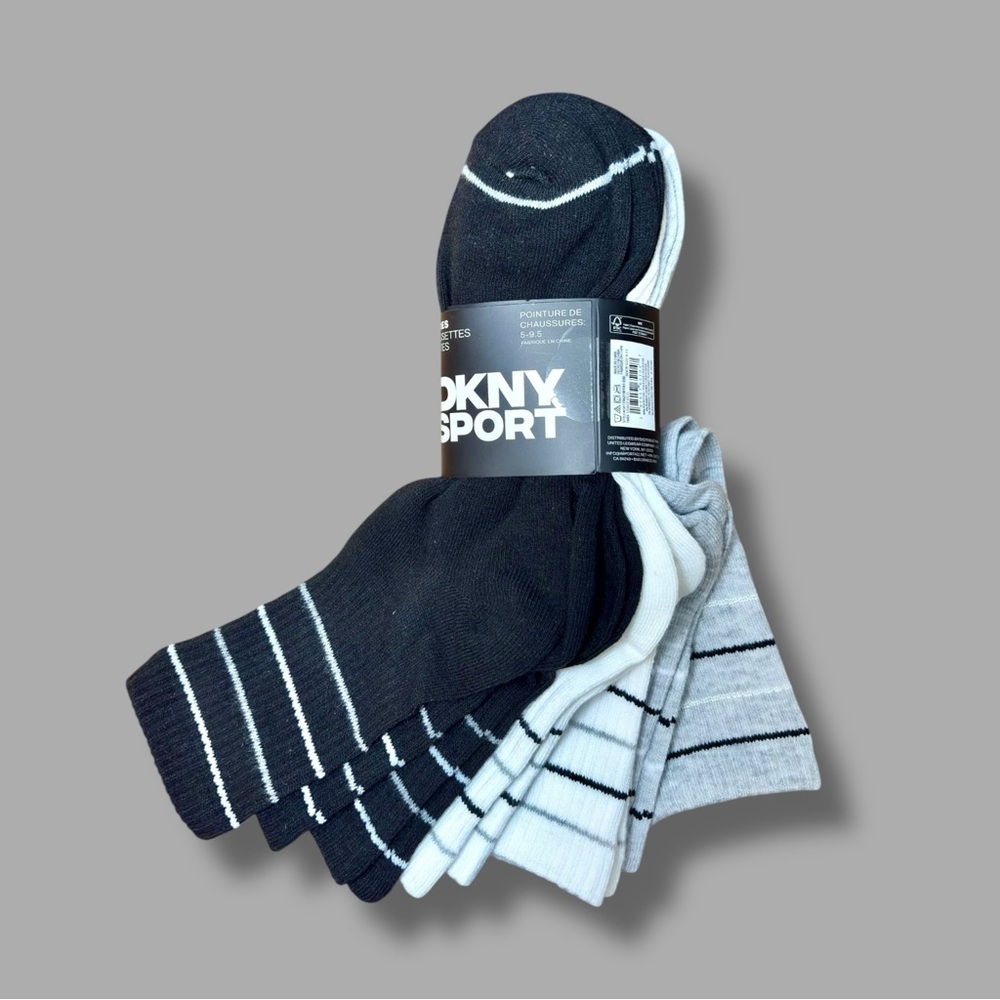DKNY Sport Women’s Low Crew Cut Black White Grey Striped Socks 6 Pack